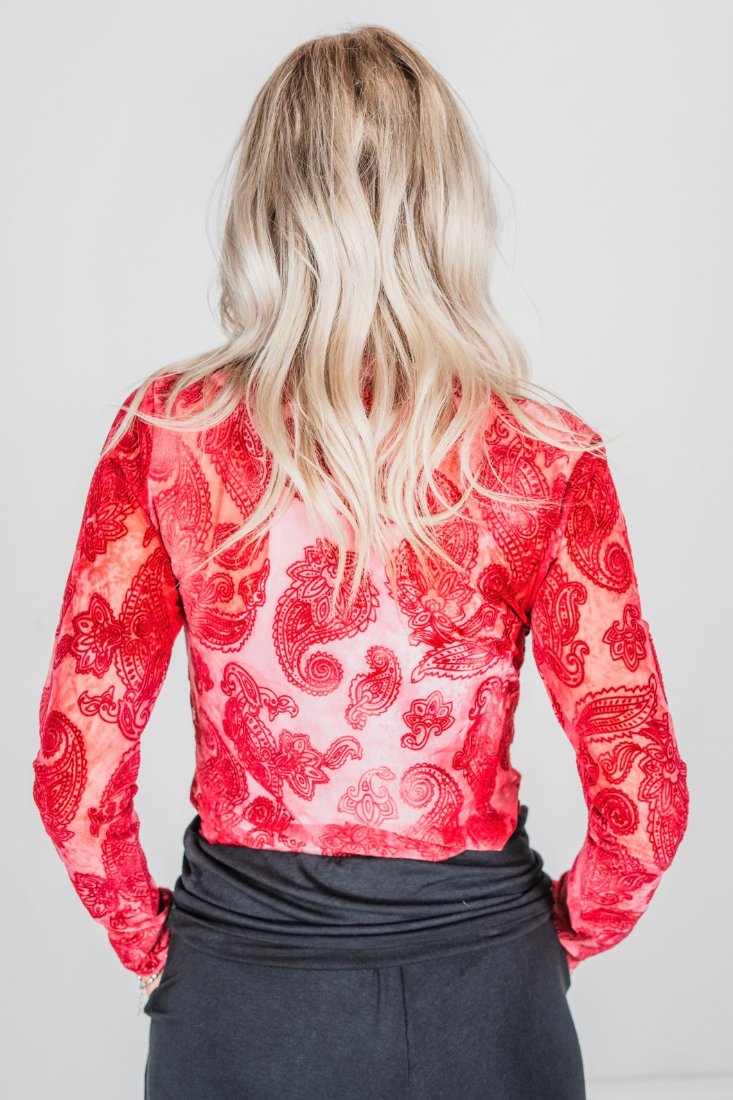 Wine Paisley Mesh Layering Top