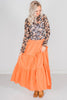 Apricot Lace Trimmed Long Elastic Waist Skirt