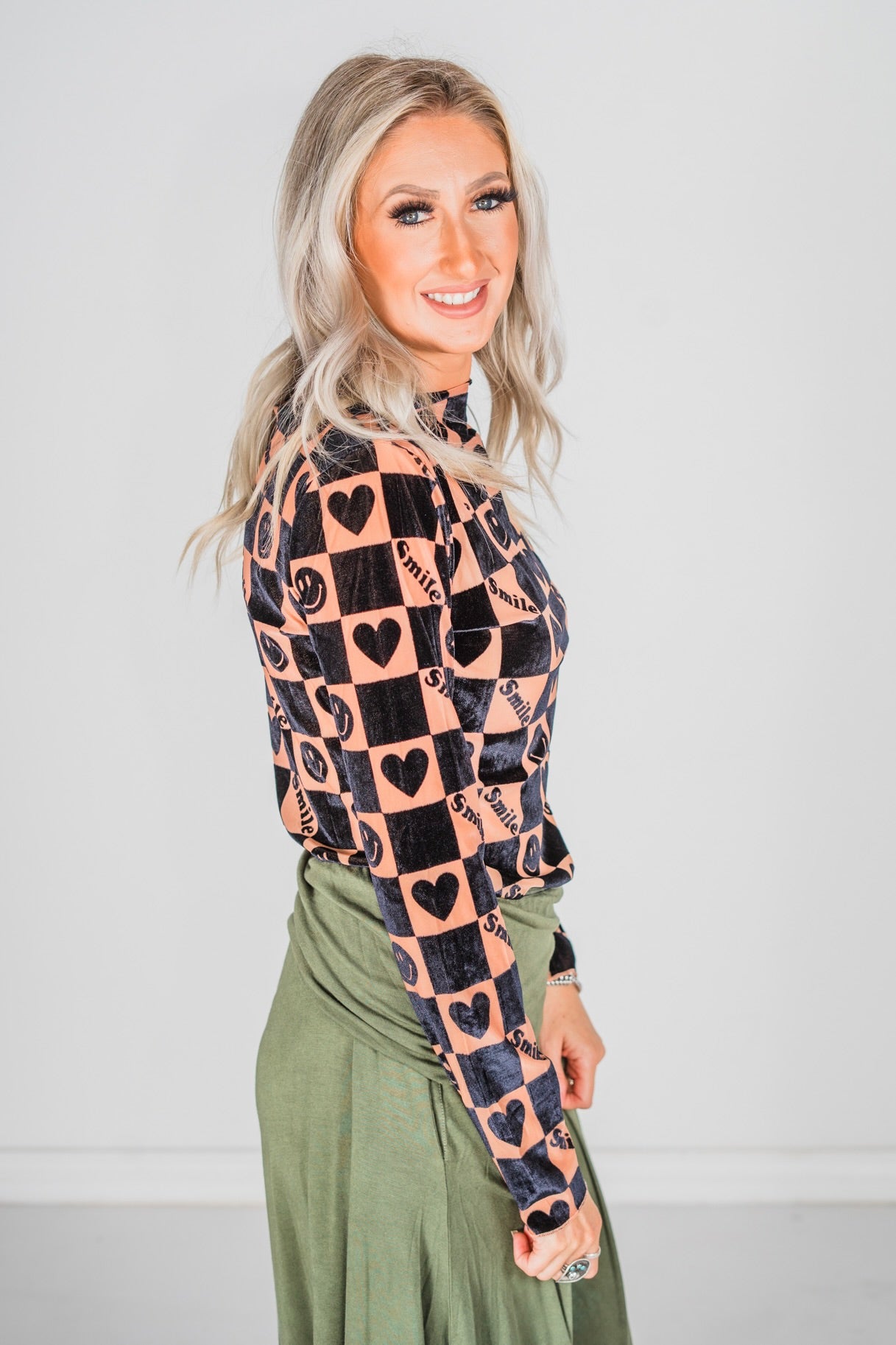 Black and Brown Smiley Checkered Mesh Layering Top