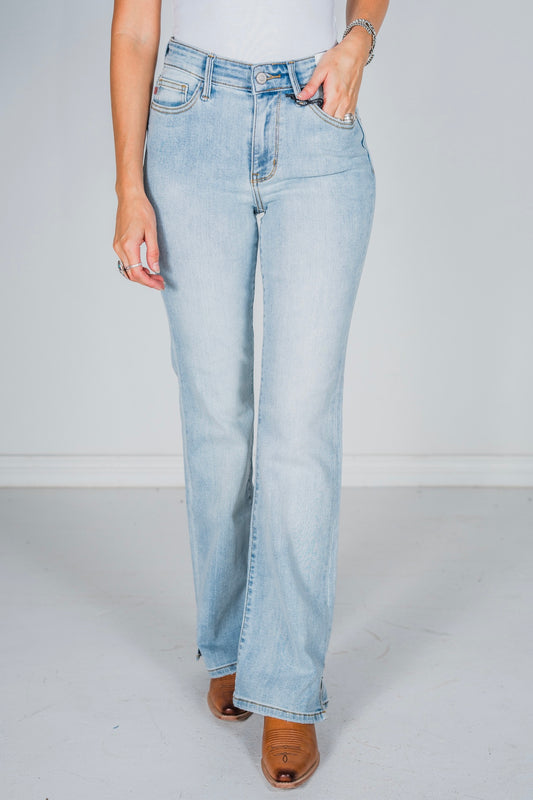 Judy Blue Mid Rise Side Slit Hem Bootcut Jeans