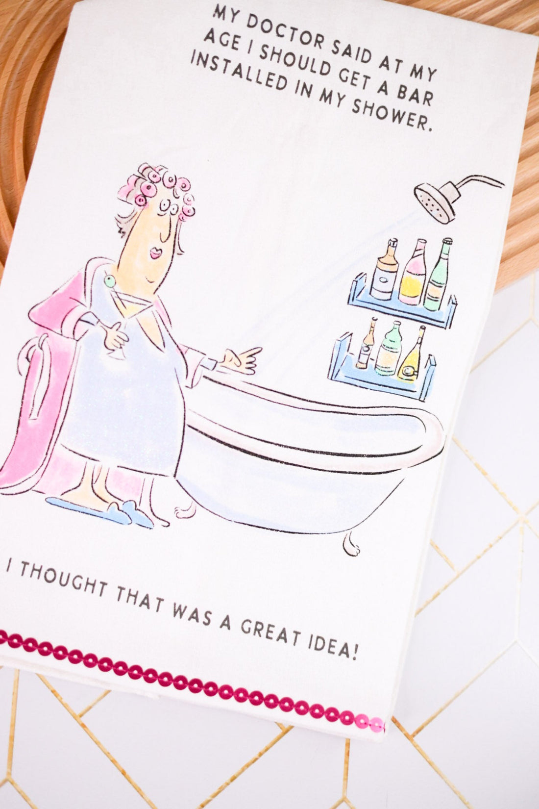 A Bar In The Shower Glittery Kitchen Towel - Whiskey Skies - MUD PIE