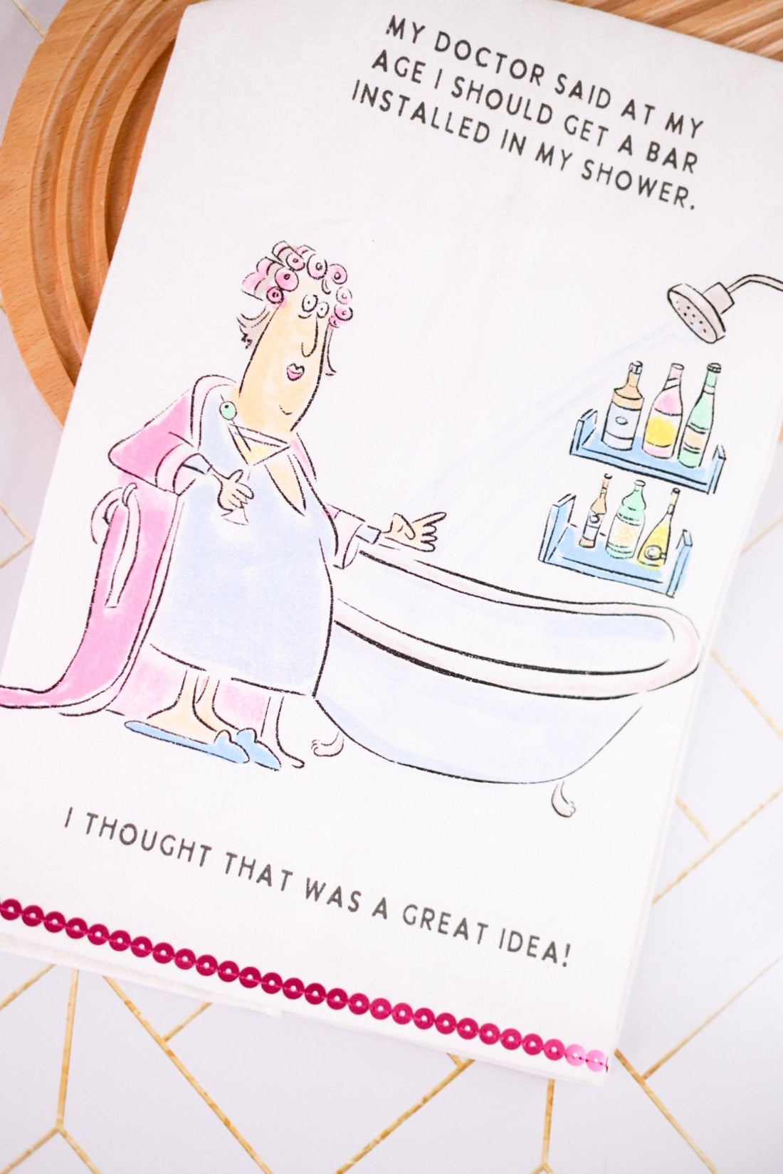 A Bar In The Shower Glittery Kitchen Towel - Whiskey Skies - MUD PIE