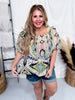 Abstract Print Square Neck Smocking Detailed Top - Whiskey Skies - UMGEE