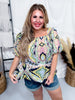 Abstract Print Square Neck Smocking Detailed Top - Whiskey Skies - UMGEE