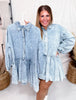 Acid Washed Denim Tiered Mini Babydoll Dress - Whiskey Skies - SWEET GENERIS