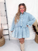 Acid Washed Denim Tiered Mini Babydoll Dress - Whiskey Skies - SWEET GENERIS