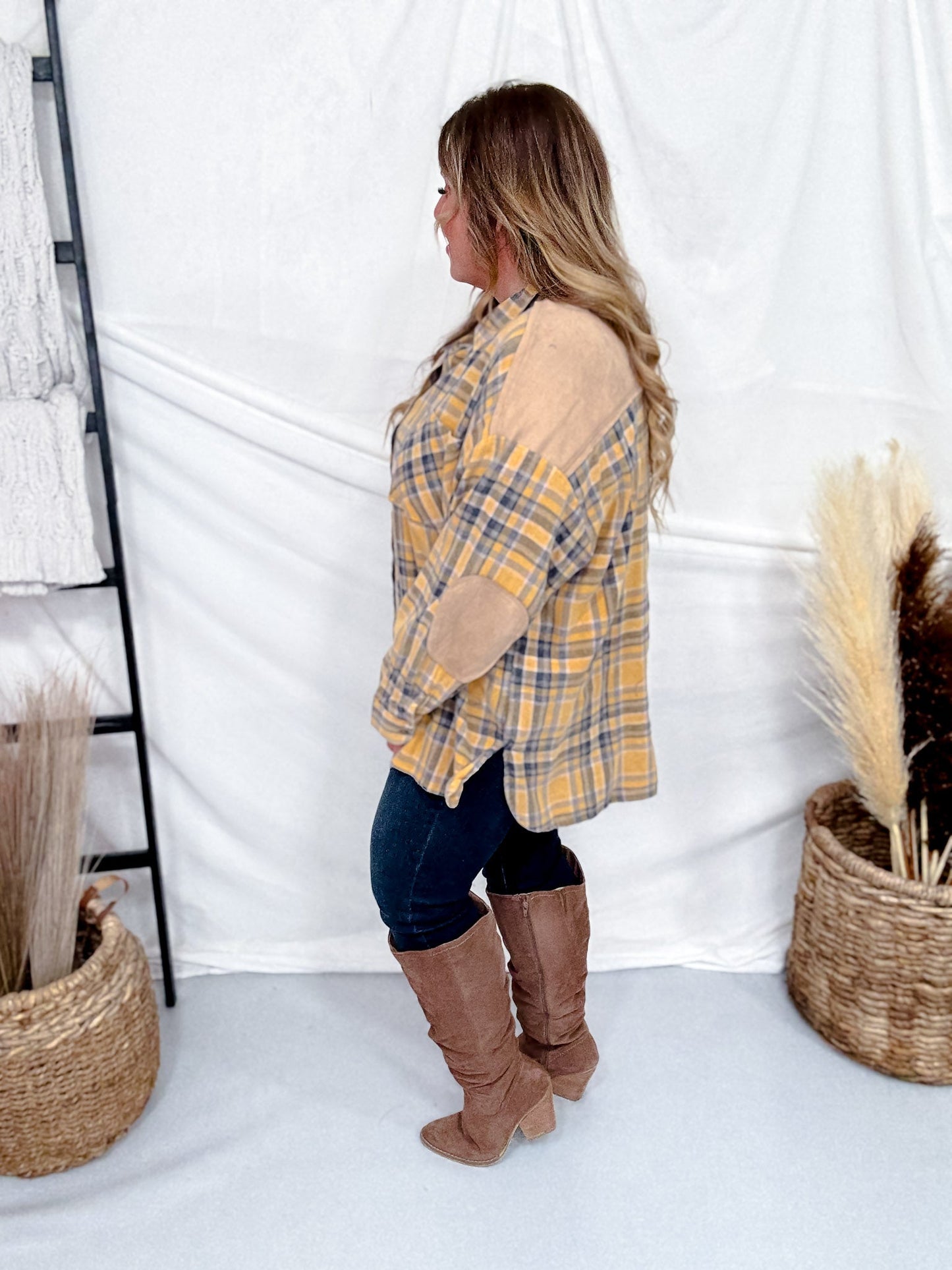 Acid Washed Yellow Plaid Button Down Flannel - Whiskey Skies - EASEL