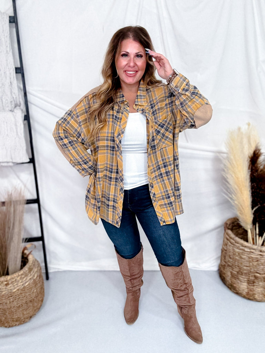 Acid Washed Yellow Plaid Button Down Flannel - Whiskey Skies - EASEL