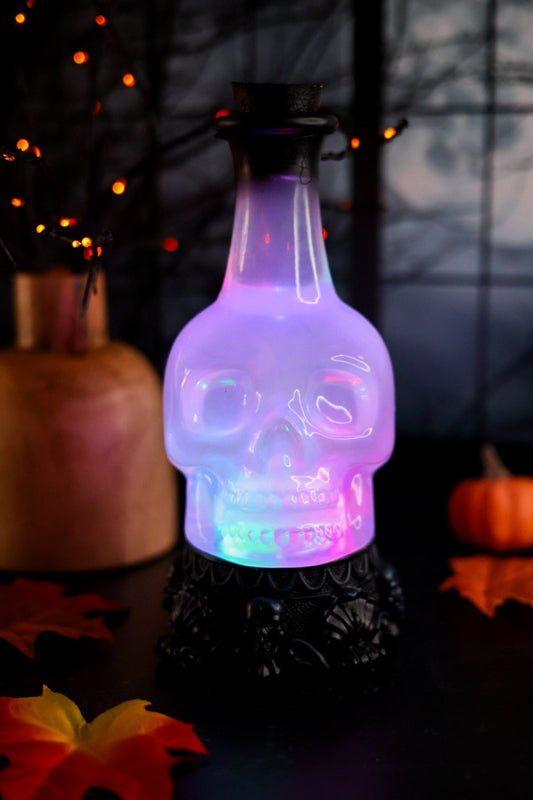 Acrylic Halloween Skull Bottle Water Globe W/ Sound - Whiskey Skies - SPECIAL T IMPORTS INC
