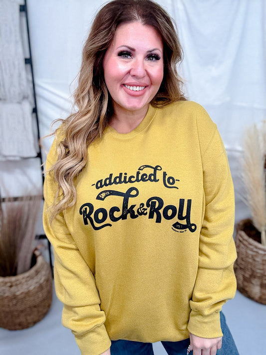 Addicted To Rock & Roll Long Sleeve Sweatshirt - Whiskey Skies - SOUTHERN BLISS COMPANY