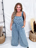 Adjustable Strap Checkered Denim Jumpsuit - Whiskey Skies - BLUEVELVET
