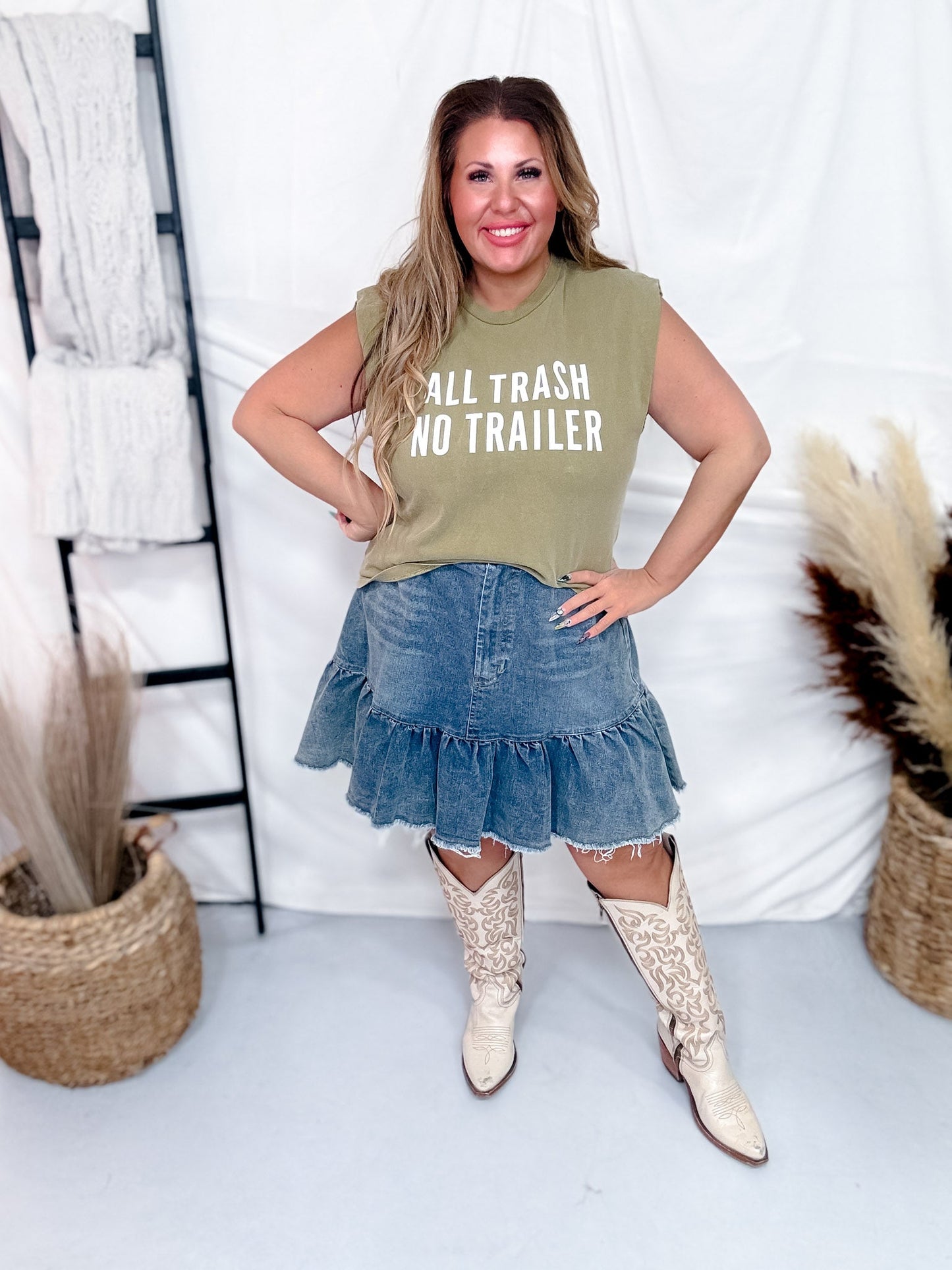 All Trash No Trailer Muscle Tank Top - Whiskey Skies - STATED BRANDS