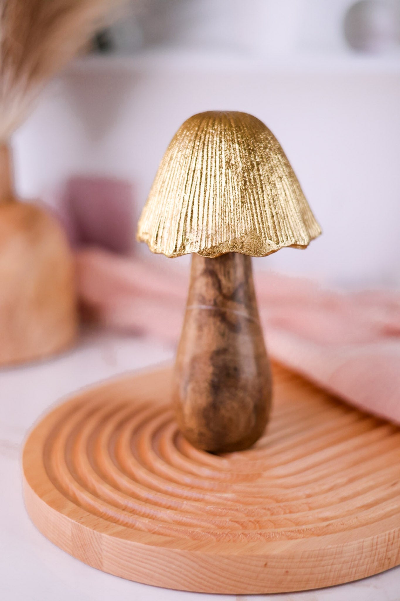 Aluminum and Mango Wood Decorative Mushrooms (3 Sizes) - Whiskey Skies - GERSON COMPANIES