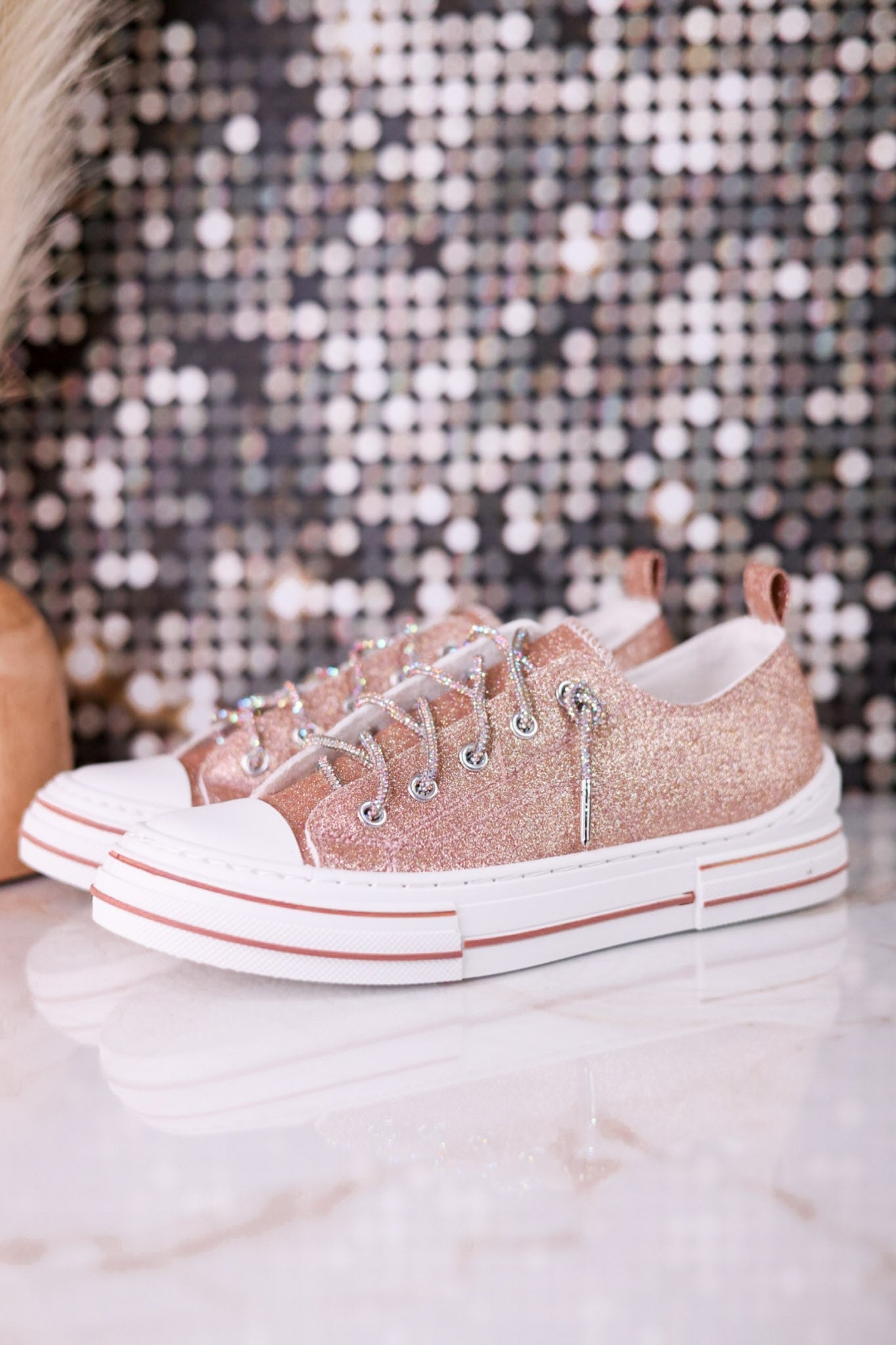 Aman 2 Rose Gold Glitter Sneakers - Whiskey Skies - VERY G