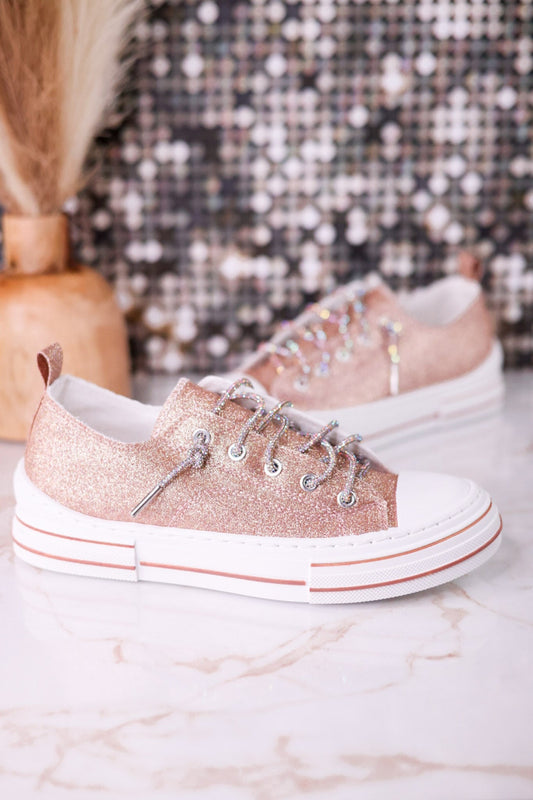 Aman 2 Rose Gold Glitter Sneakers - Whiskey Skies - VERY G