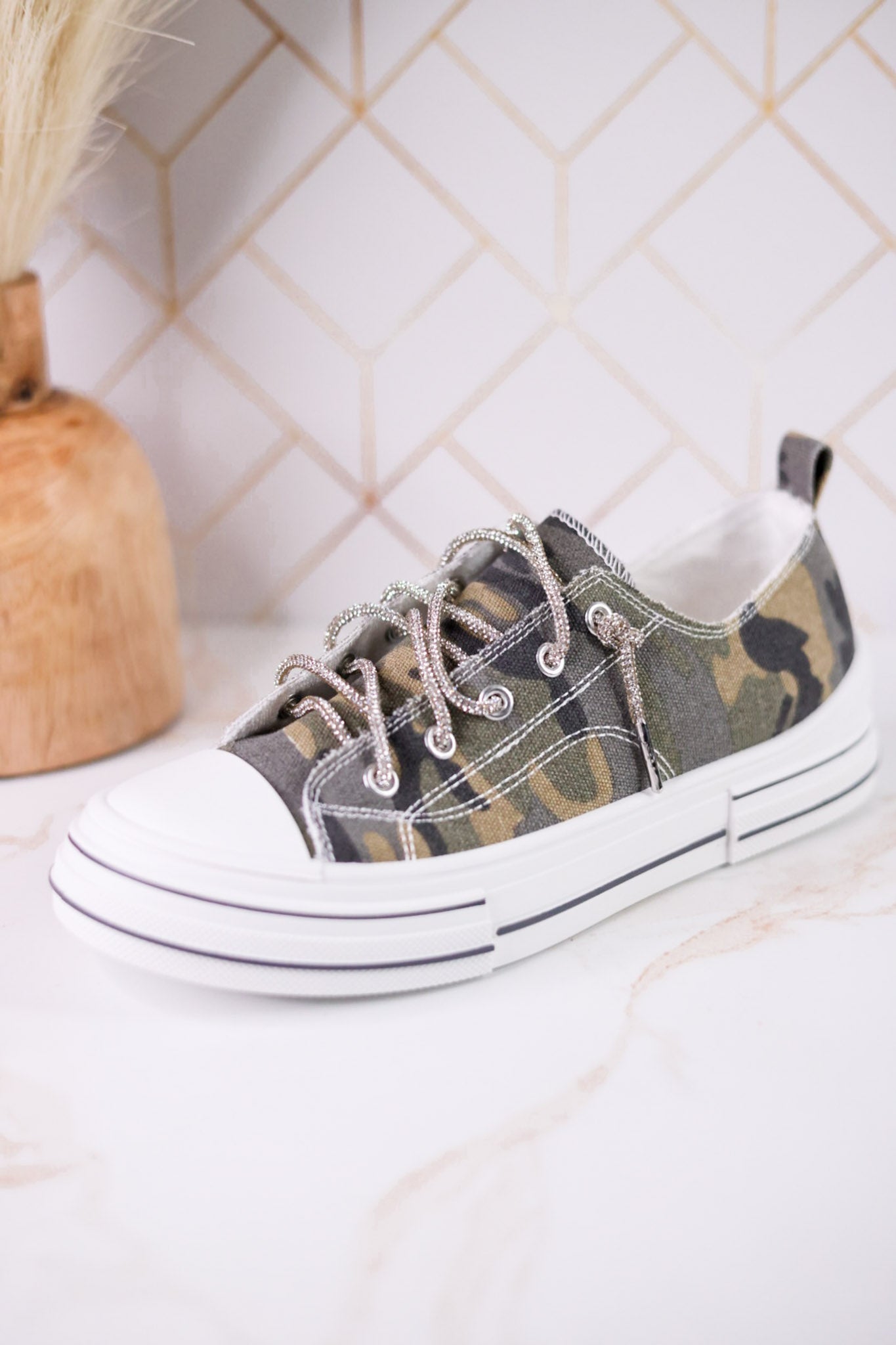 Aman Camouflage Print Sneakers With Rhinestone Laces - Whiskey Skies - VERY G