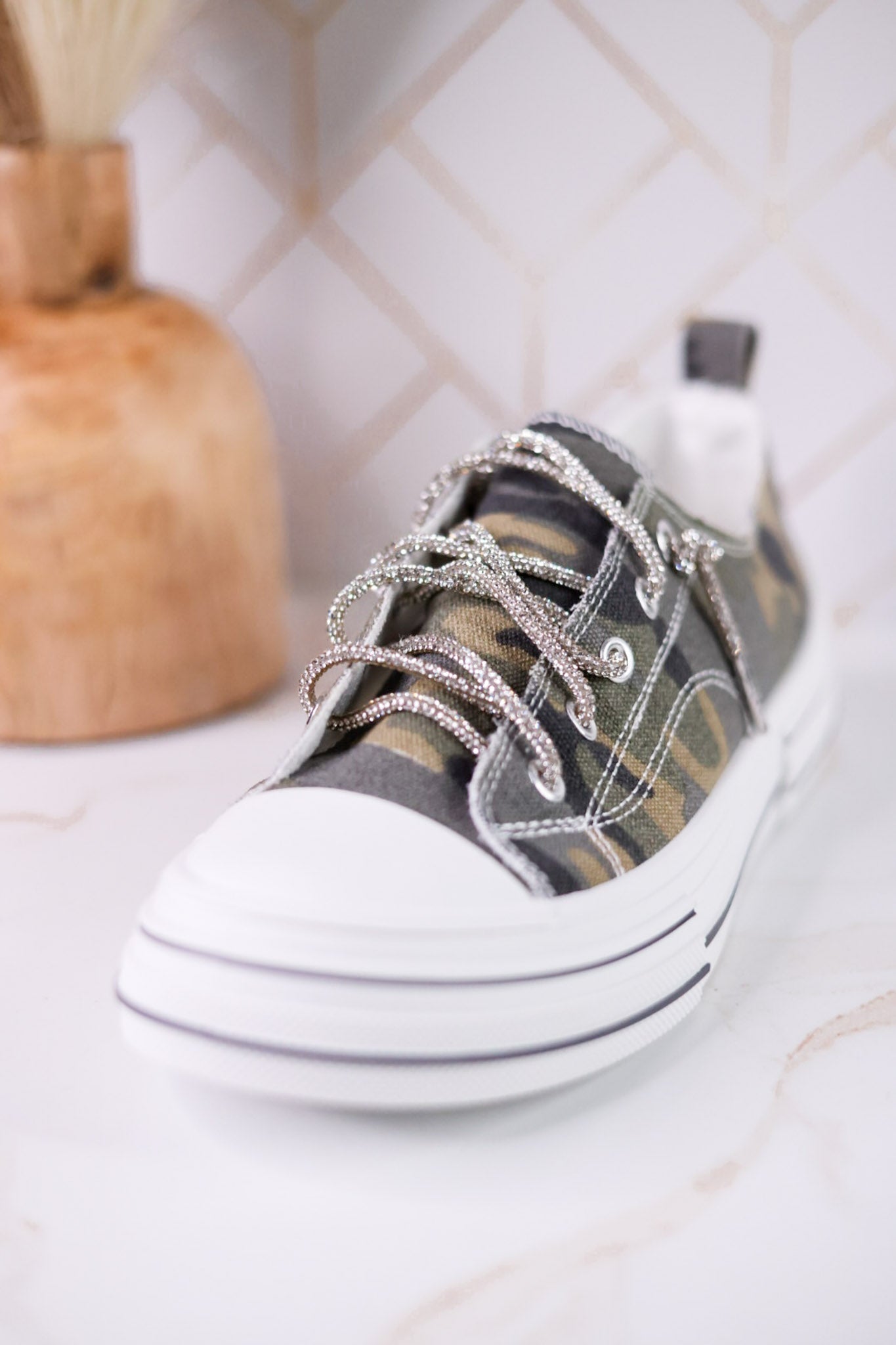 Aman Camouflage Print Sneakers With Rhinestone Laces - Whiskey Skies - VERY G