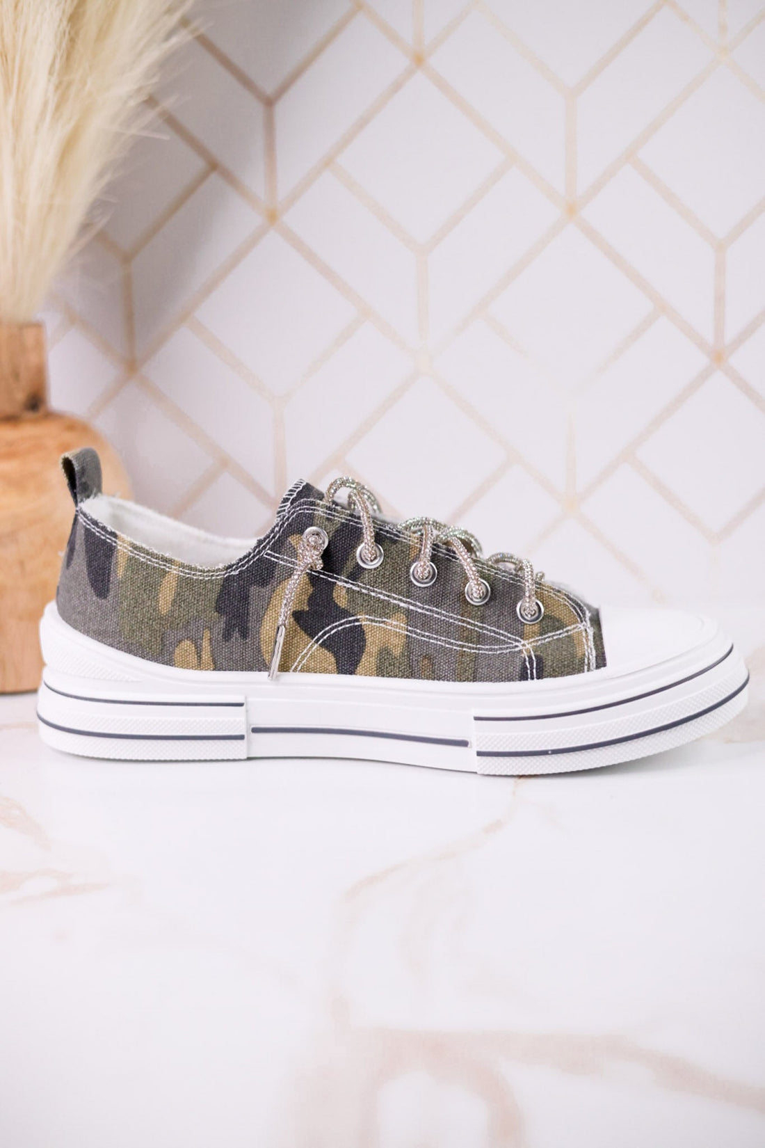 Aman Camouflage Print Sneakers With Rhinestone Laces - Whiskey Skies - VERY G