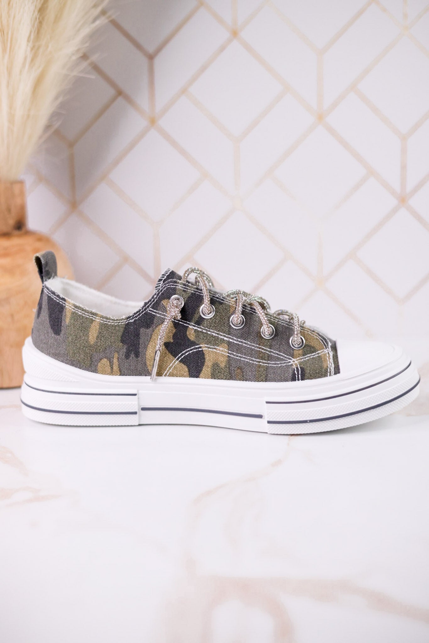 Aman Camouflage Print Sneakers With Rhinestone Laces - Whiskey Skies - VERY G