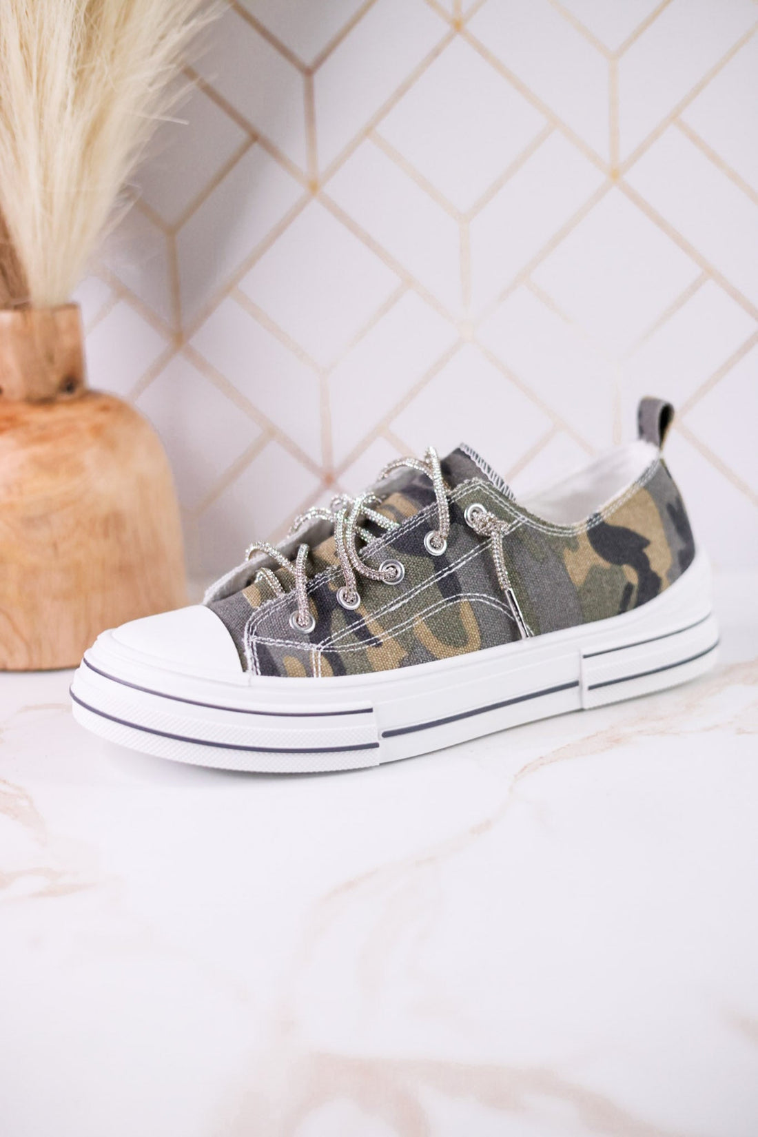 Aman Camouflage Print Sneakers With Rhinestone Laces - Whiskey Skies - VERY G