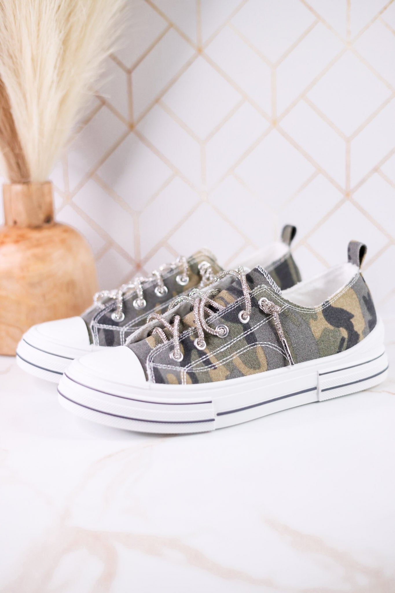 Aman Camouflage Print Sneakers With Rhinestone Laces - Whiskey Skies - VERY G