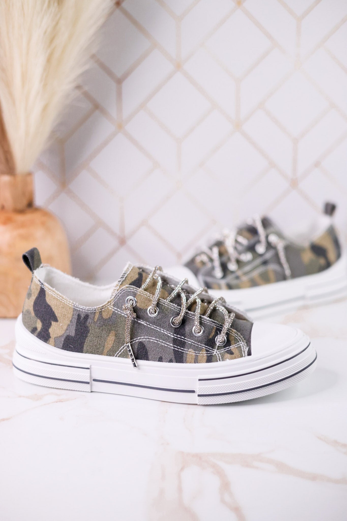 Aman Camouflage Print Sneakers With Rhinestone Laces - Whiskey Skies - VERY G