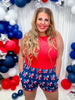 American Bow Print Drawstring Shorts - Whiskey Skies - JESS LEA