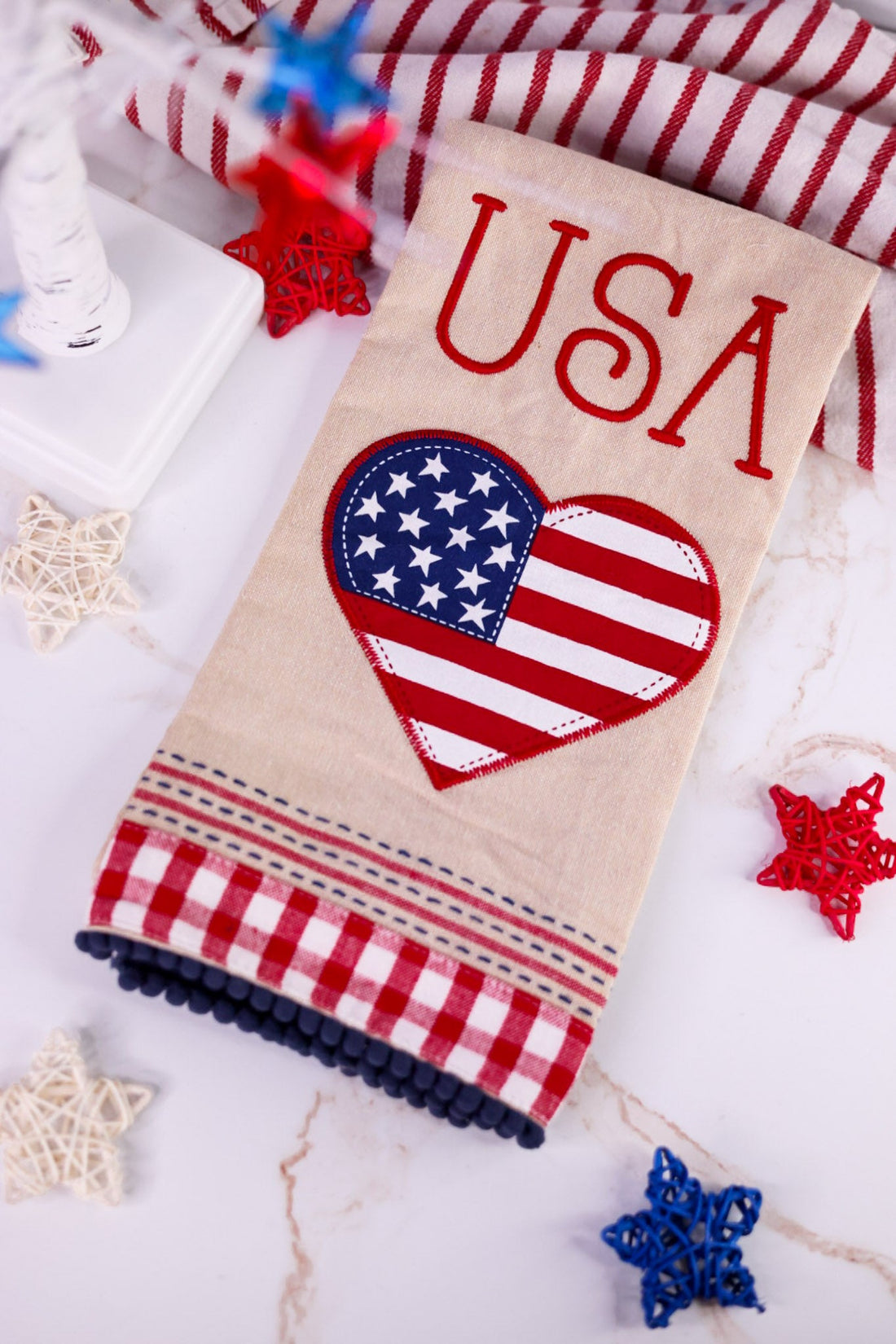 American Flag Heart Embroidered Dish Towel - Whiskey Skies - DII - DESIGN IMPORTS