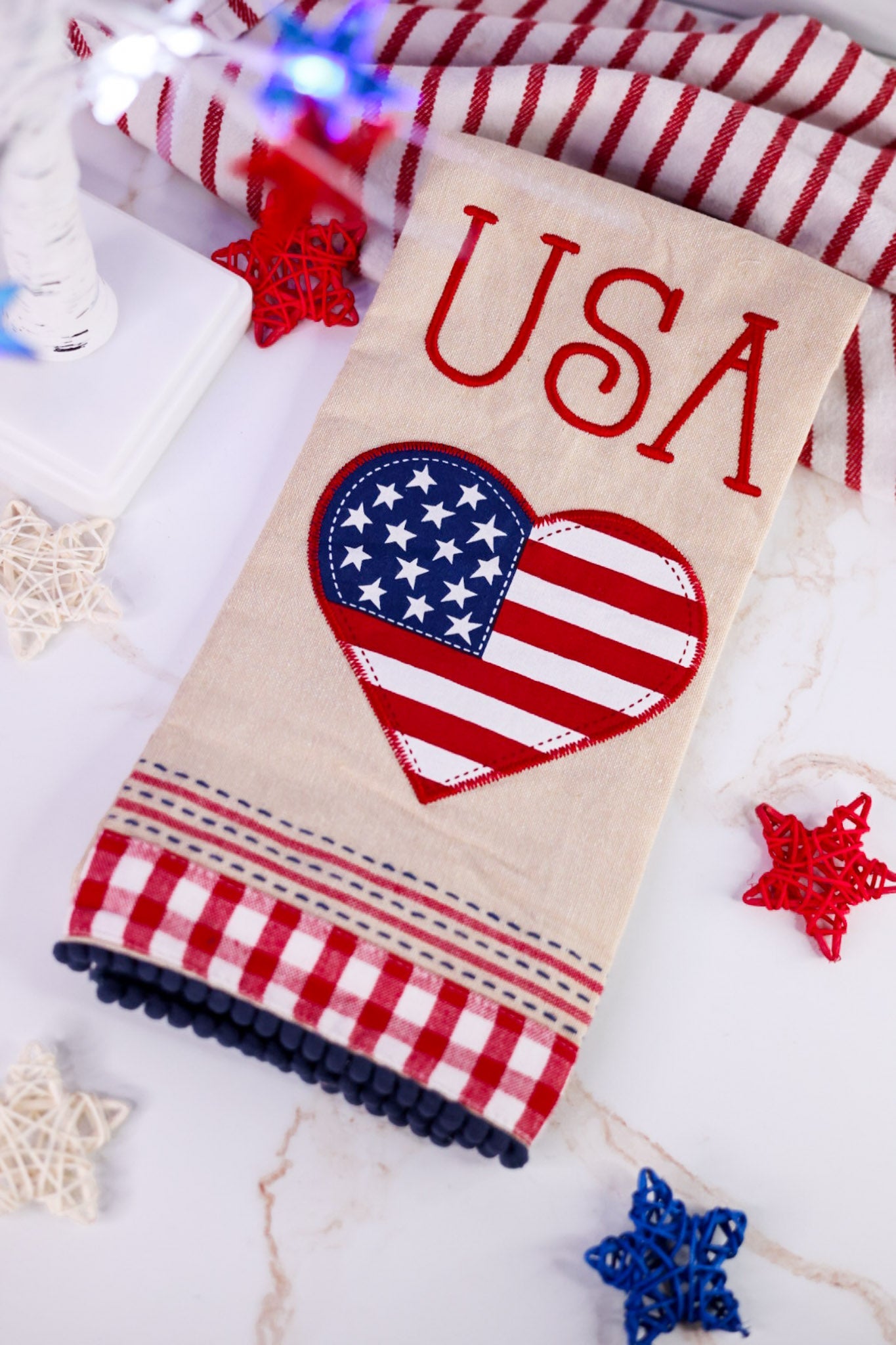 American Flag Heart Embroidered Dish Towel - Whiskey Skies - DII - DESIGN IMPORTS