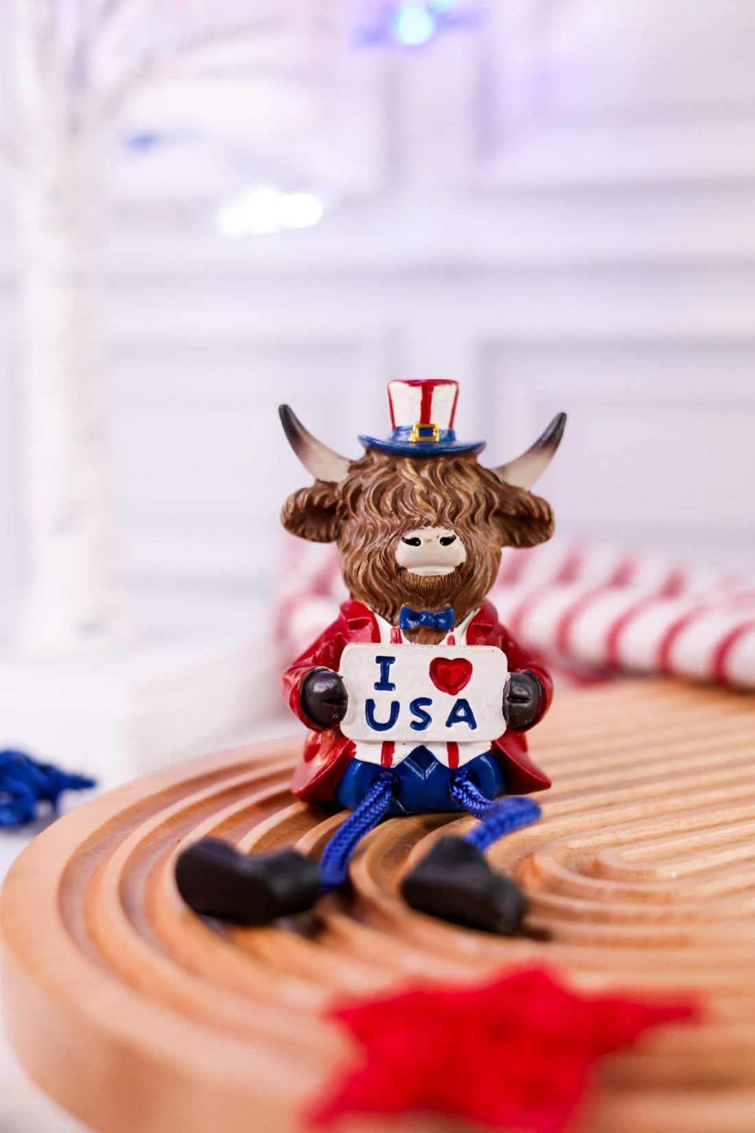 Americana Highland Cow Shelf Sitter With Rope Legs (3 Styles) - Whiskey Skies - GERSON COMPANIES