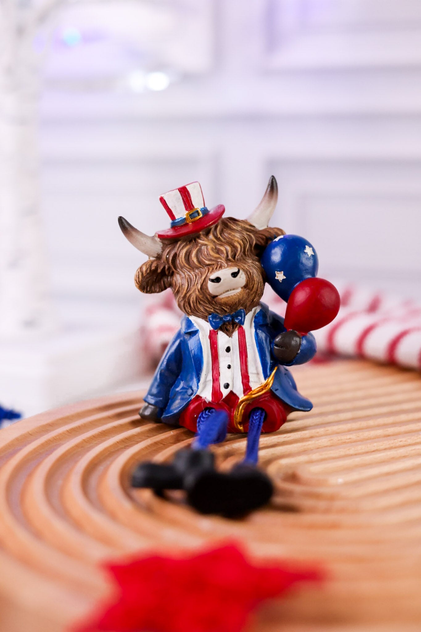 Americana Highland Cow Shelf Sitter With Rope Legs (3 Styles) - Whiskey Skies - GERSON COMPANIES