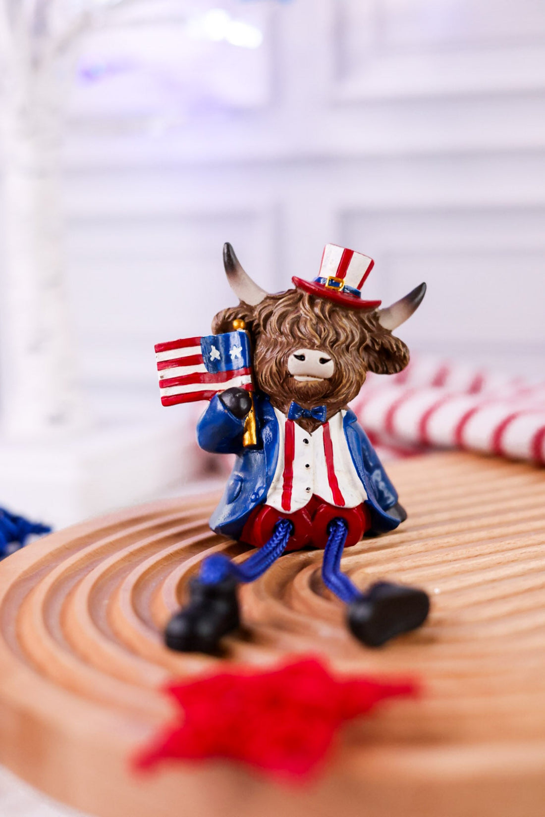 Americana Highland Cow Shelf Sitter With Rope Legs (3 Styles) - Whiskey Skies - GERSON COMPANIES