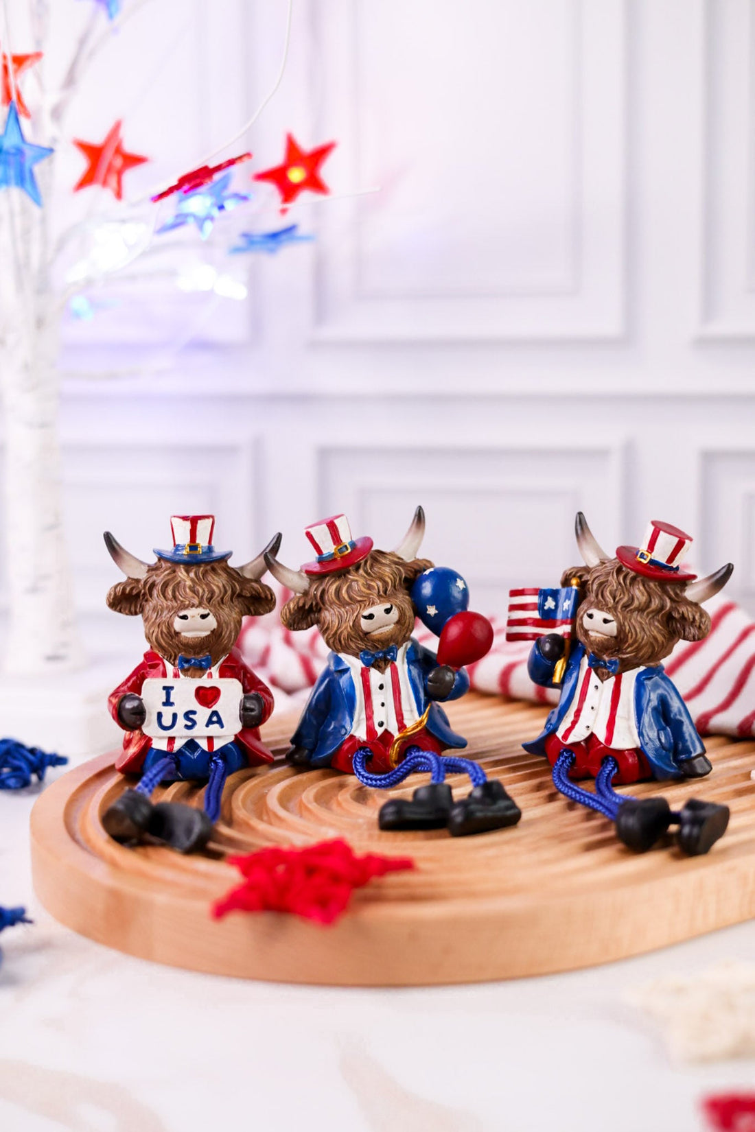 Americana Highland Cow Shelf Sitter With Rope Legs (3 Styles) - Whiskey Skies - GERSON COMPANIES
