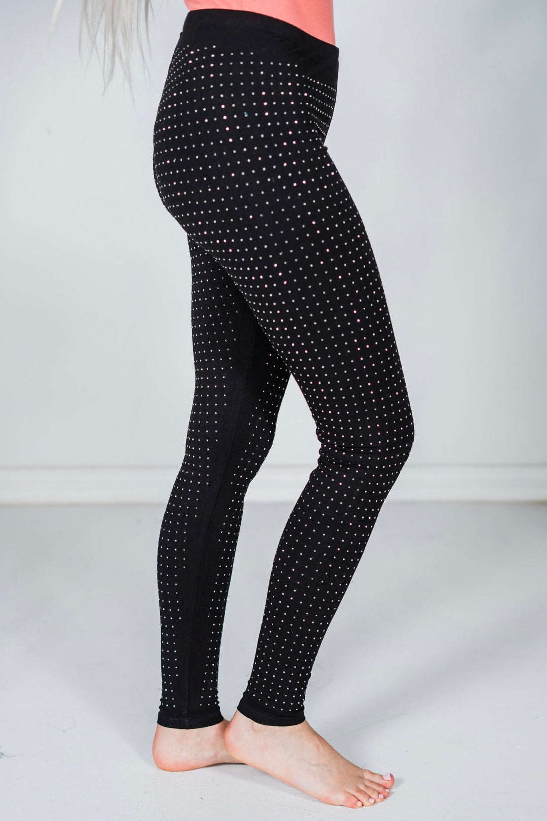 Ankle Length Low Rise Black Rhinestone Leggings - Whiskey Skies - VOCAL