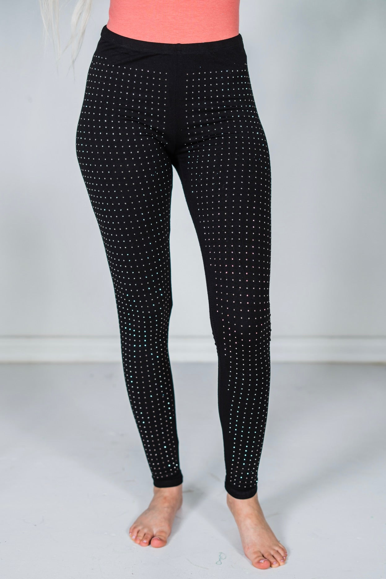 Ankle Length Low Rise Black Rhinestone Leggings - Whiskey Skies - VOCAL