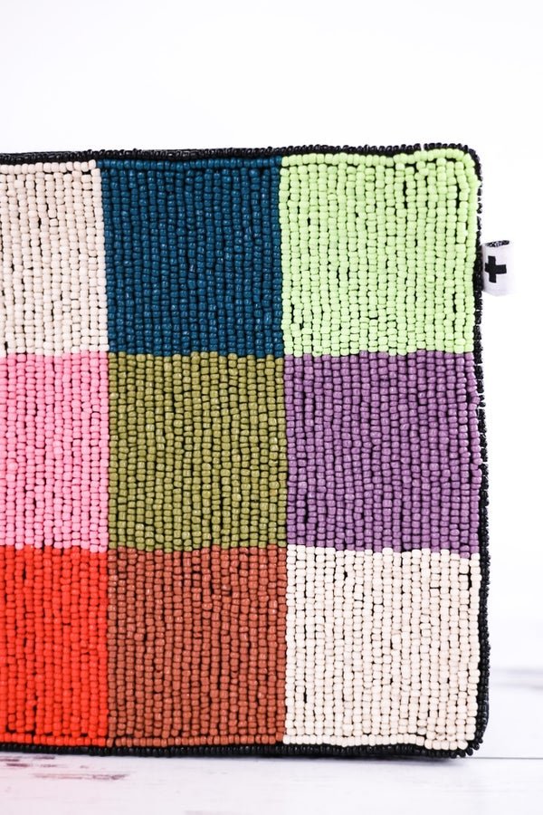 Annabella Checkered Beaded Clutch Multicolor - Whiskey Skies - INK+ALLOY