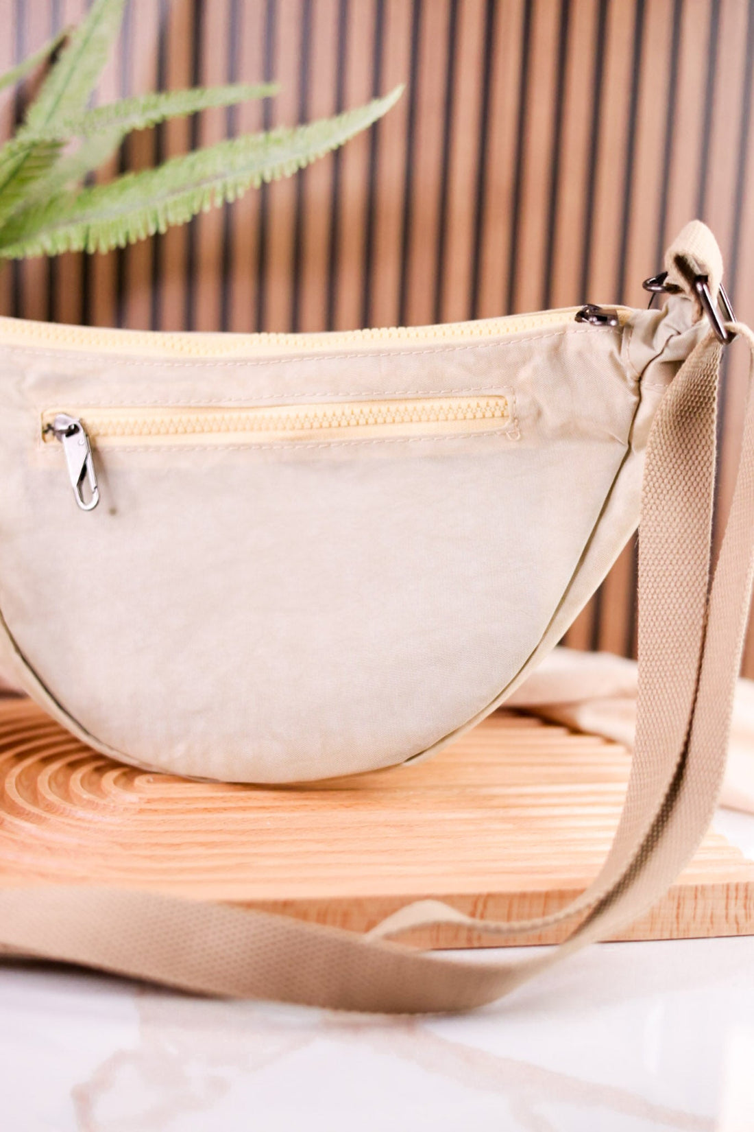 Anti Theft Crescent Sling Bag in Beige - Whiskey Skies - CALLA PRODUCT