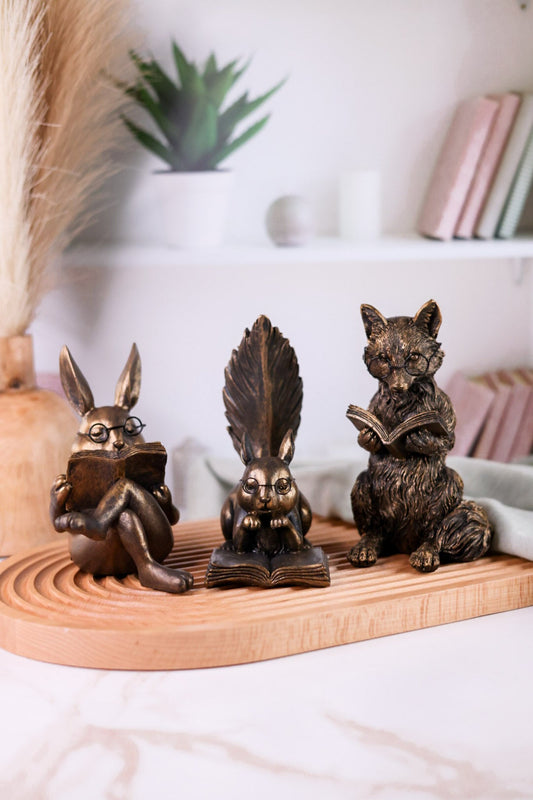 Antique Gold Resin Reading Forest Friends Figurines (3 Styles) - Whiskey Skies - RAZ IMPORTS