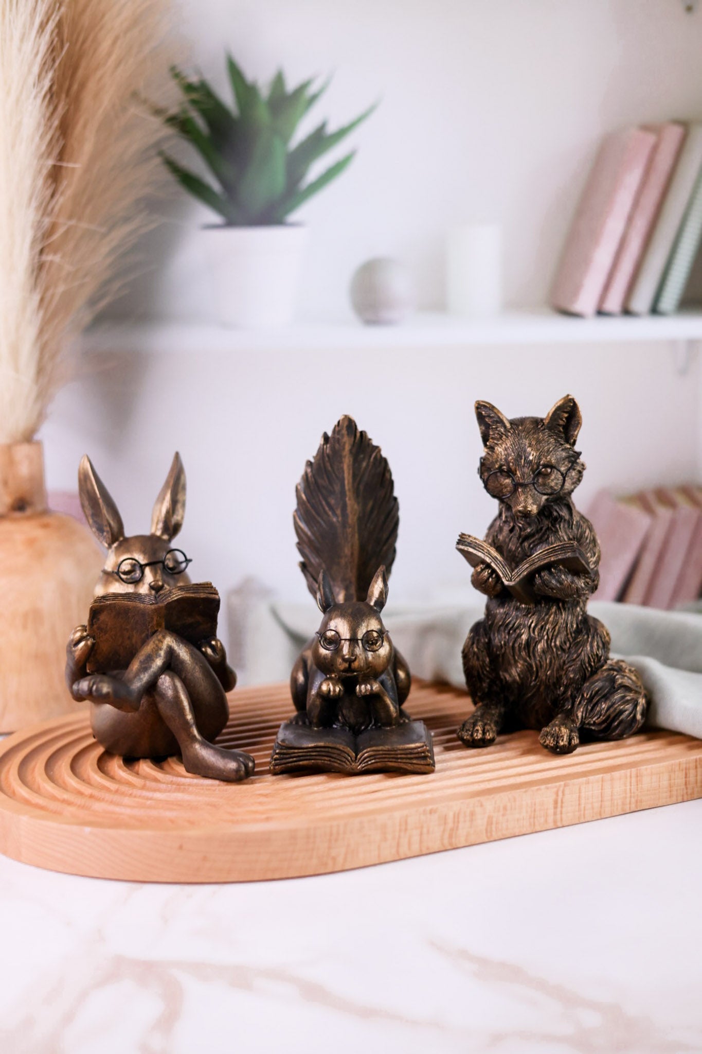 Antique Gold Resin Reading Forest Friends Figurines (3 Styles) - Whiskey Skies - RAZ IMPORTS