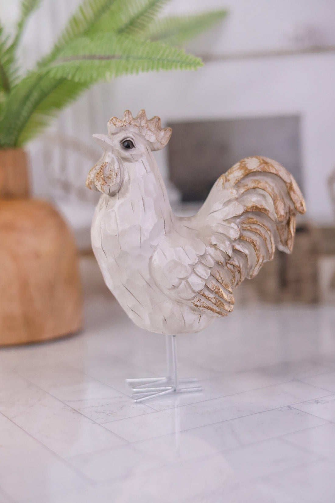 Antique White Resin Rooster - Whiskey Skies - WT COLLECTION