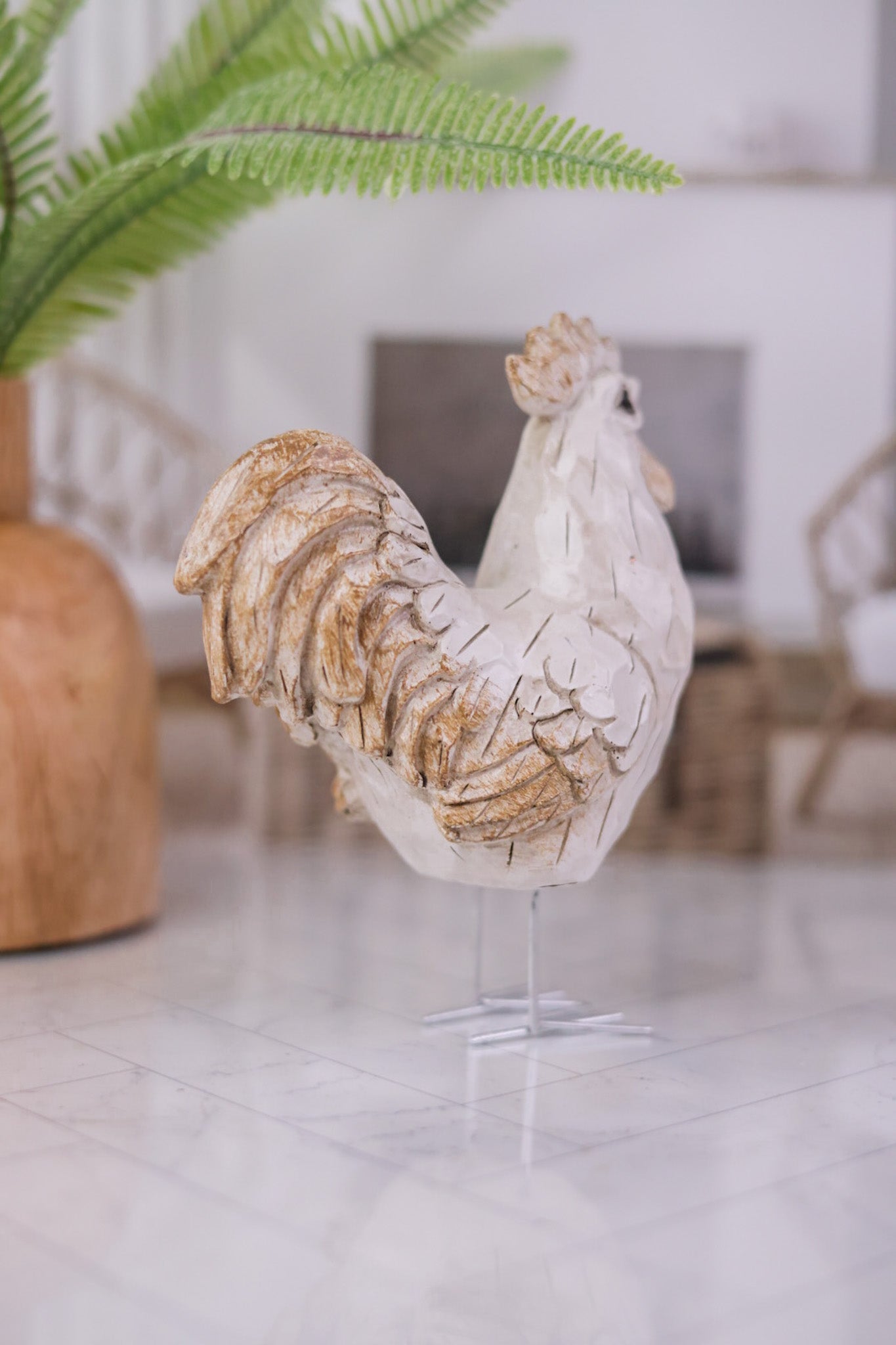 Antique White Resin Rooster - Whiskey Skies - WT COLLECTION