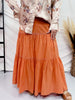 Apricot Lace Trimmed Long Elastic Waist Skirt - Whiskey Skies - WHITE BIRCH