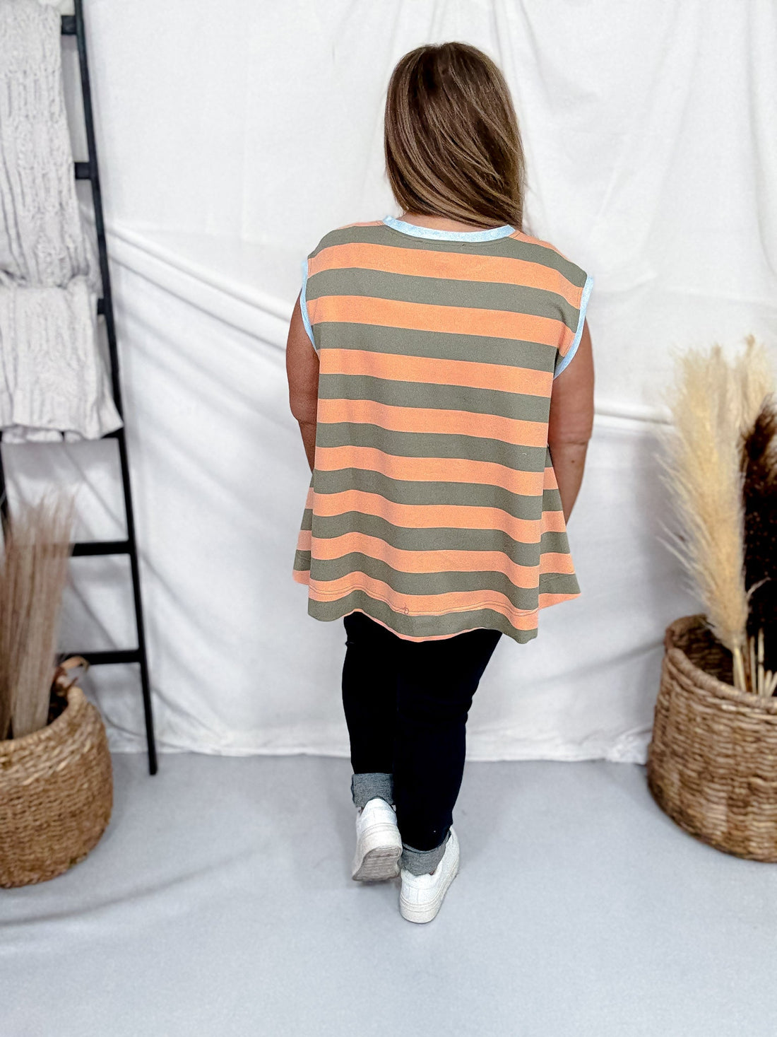 Apricot & Olive Striped Sleeveless Top - Whiskey Skies - DAVI & DANI