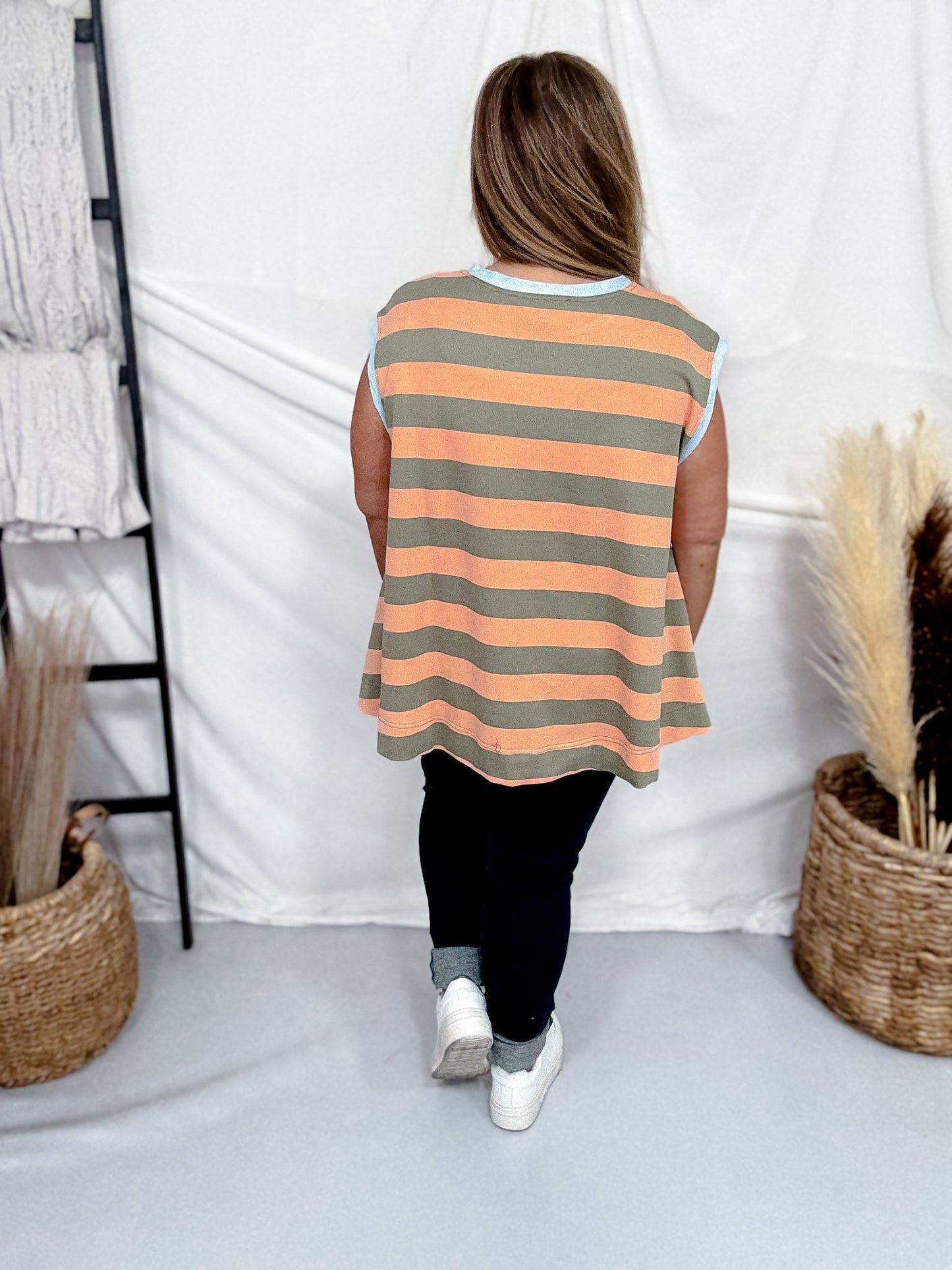 Apricot & Olive Striped Sleeveless Top - Whiskey Skies - DAVI & DANI