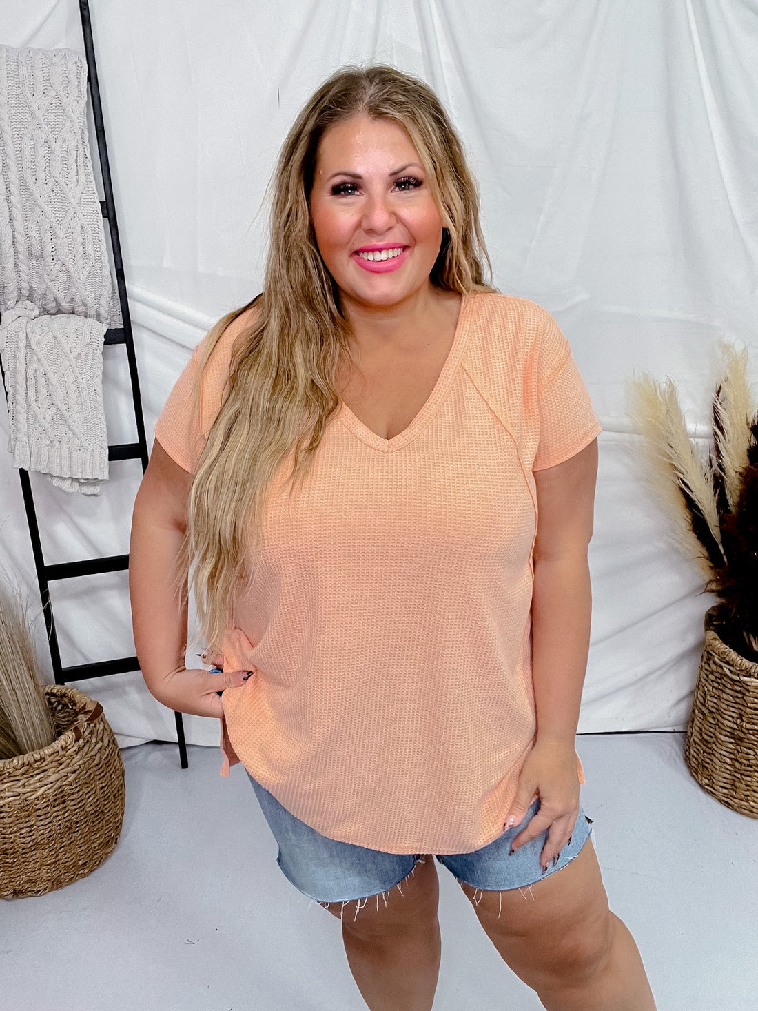 Apricot Short Sleeve Hi - Low Tunic Top - Whiskey Skies - ANDREE BY UNIT