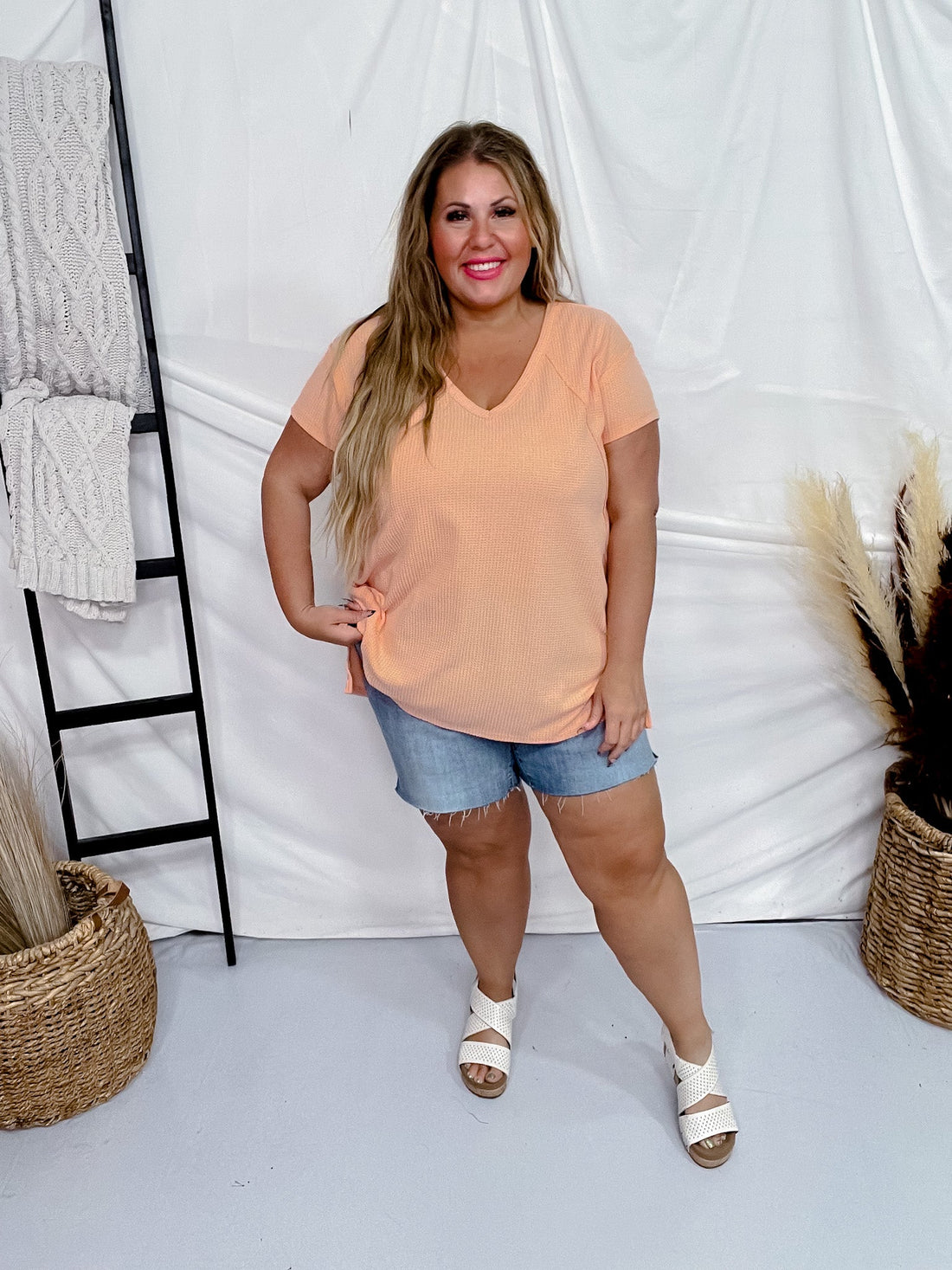 Apricot Short Sleeve Hi - Low Tunic Top - Whiskey Skies - ANDREE BY UNIT