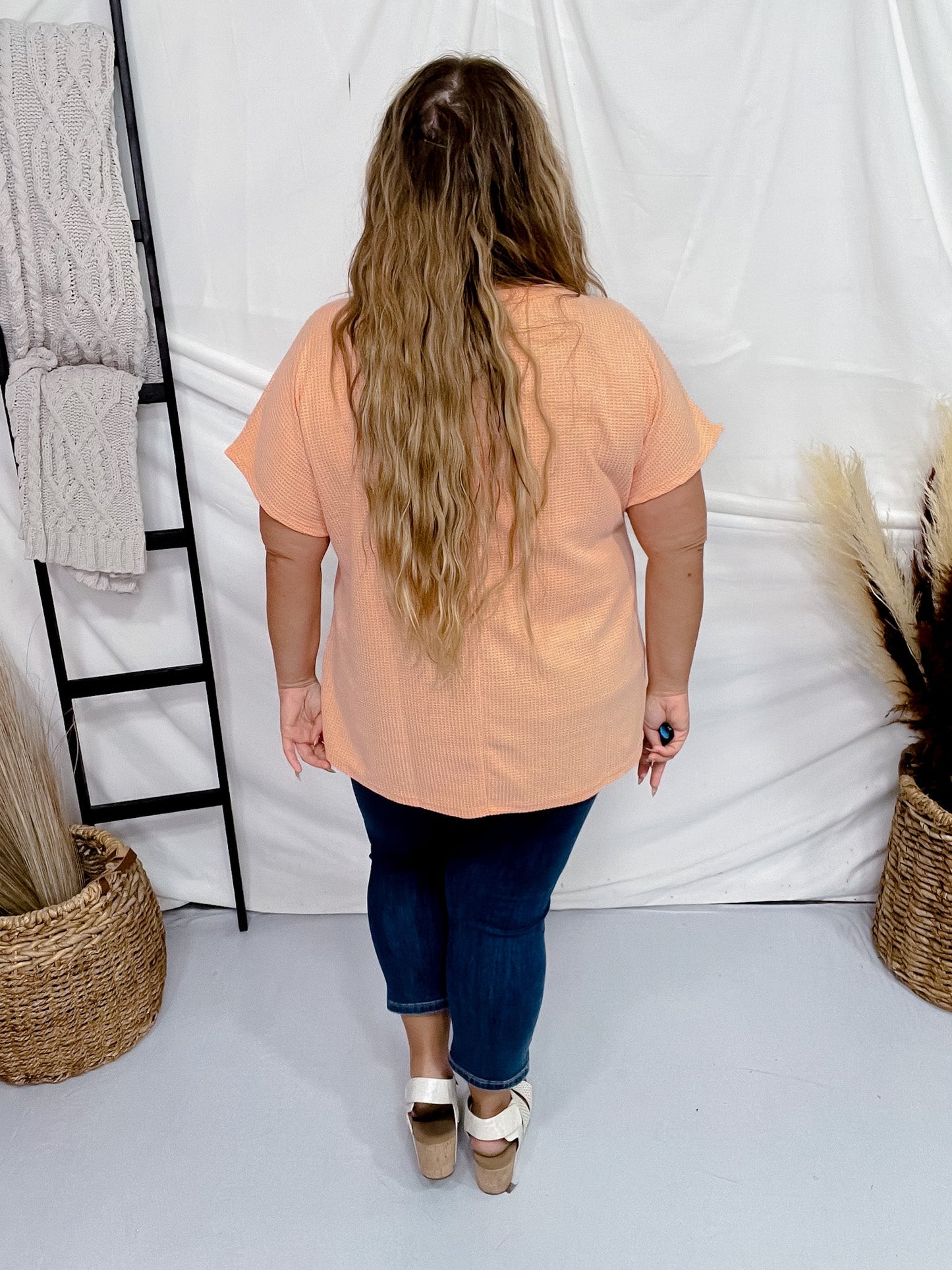 Apricot Short Sleeve Waffle Tunic Top - Whiskey Skies - ANDREE BY UNIT