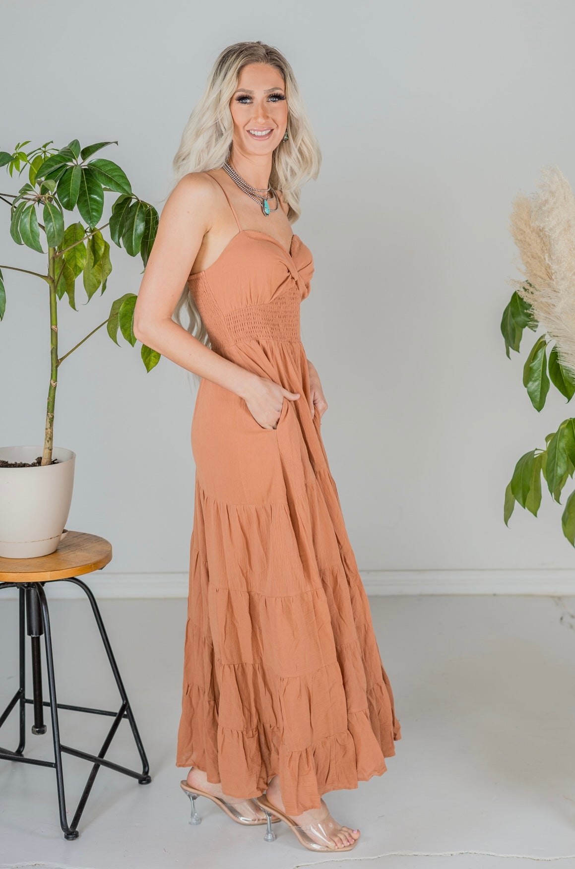 Apricot Strapless Tiered Maxi Dress - Whiskey Skies - DAVI & DANI