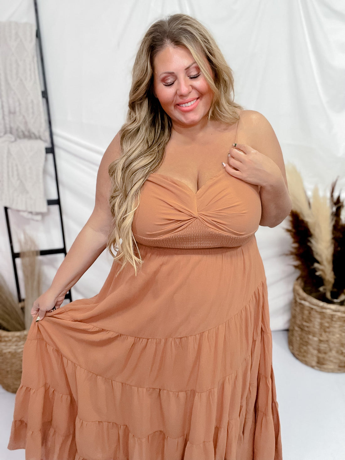 Apricot Strapless Tiered Maxi Dress - Whiskey Skies - DAVI & DANI