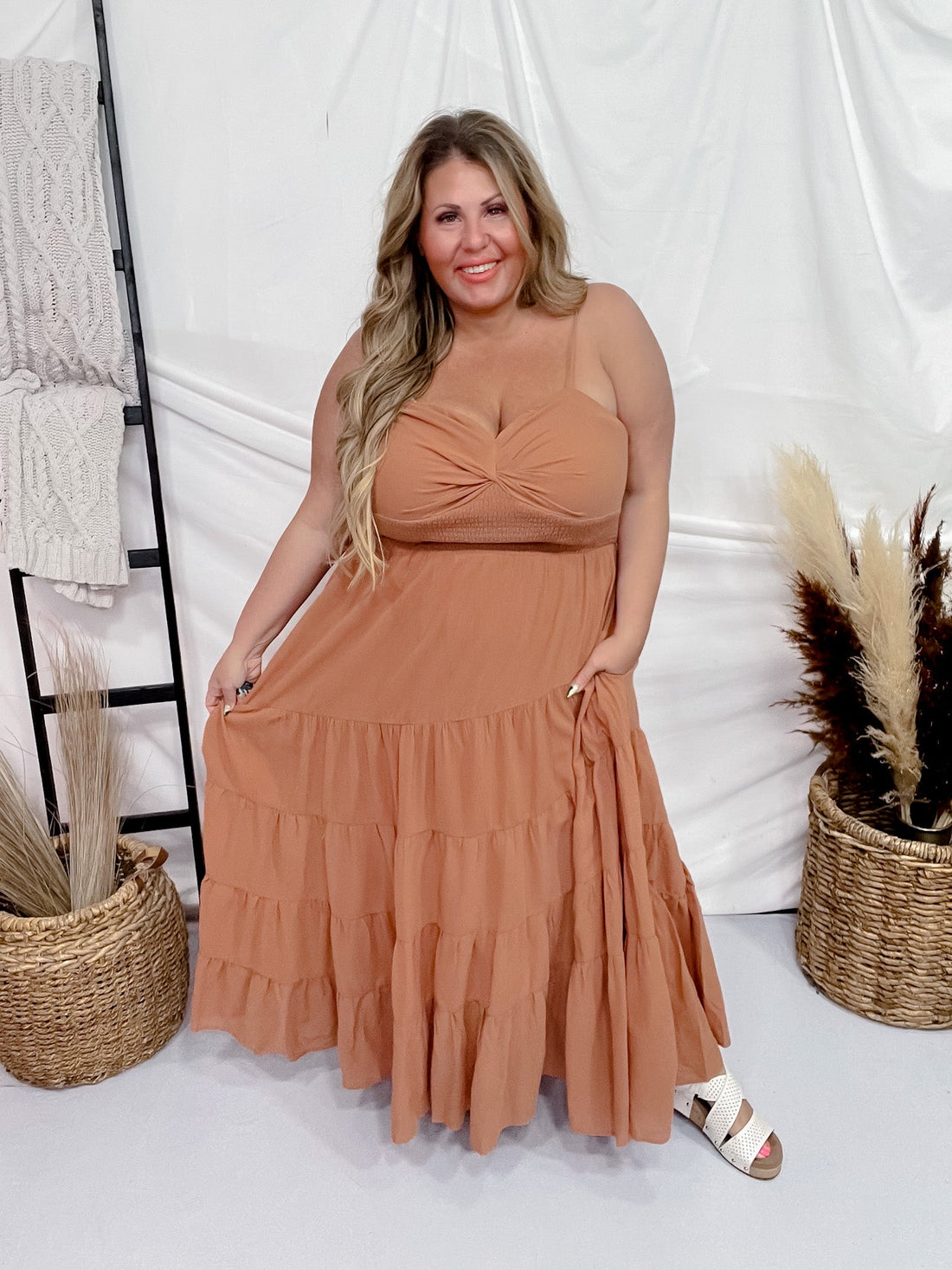 Apricot Strapless Tiered Maxi Dress - Whiskey Skies - DAVI & DANI